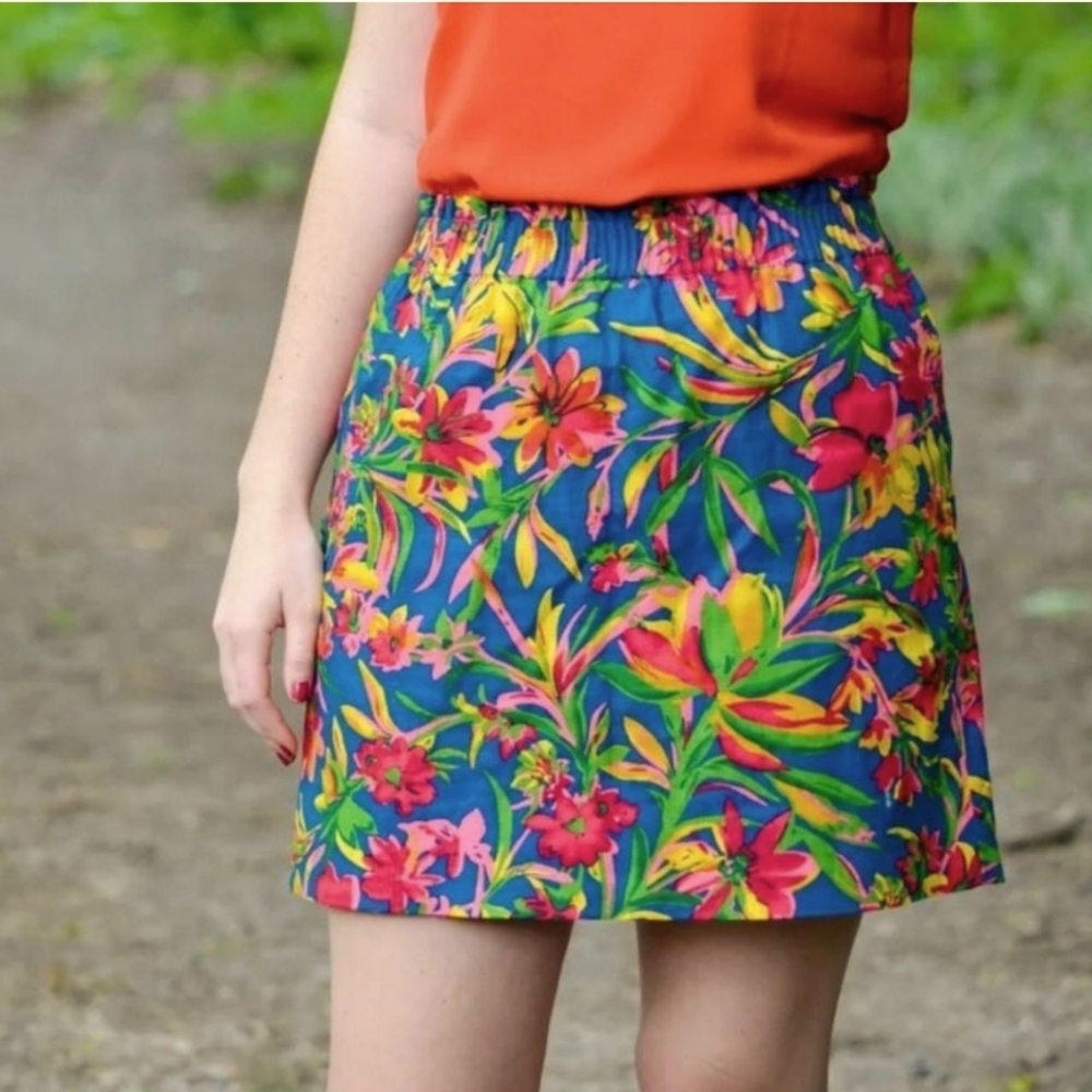 J. Crew Tropical Floral Print Linen Cotton blend Skirt with Pockets, Sz 12